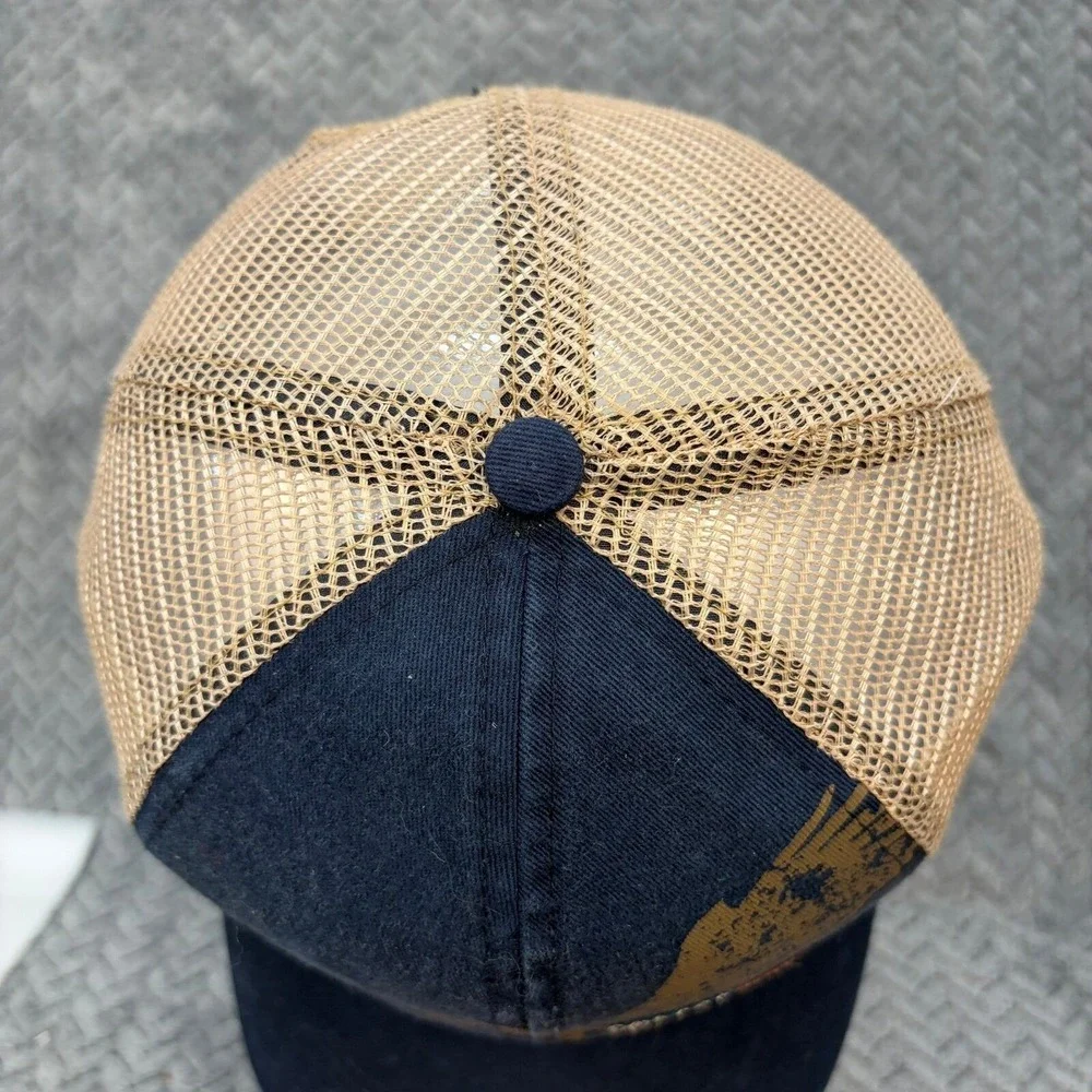 Signatures USA Flag Eagle Trucker Hat Navy Blue Tan Mesh Snapback Cap